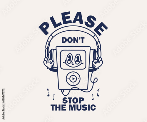cartoon illustration of mp3 t shirt design, vector graphic, typographic poster or tshirts street wear and Urban style