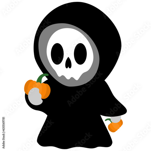 Lovely Baby Grim Reaper Kawaii Chibi Cartoon Style. Design Illustration Element for Decoration or Ornament in Artwork or Halloween Festival
