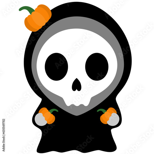 Adorable Baby Grim Reaper Kawaii Chibi Cartoon Style. Design Illustration Element for Decoration or Ornament in Artwork or Halloween Festival