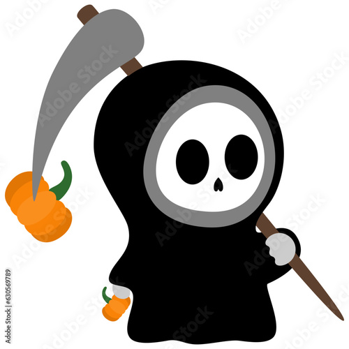 Pretty Baby Grim Reaper Kawaii Chibi Cartoon Style. Design Illustration Element for Decoration or Ornament in Artwork or Halloween Festival