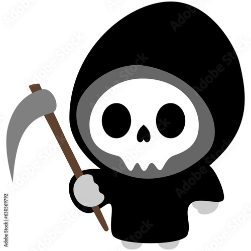 Cute Baby Grim Reaper Kawaii Chibi Cartoon Style. Design Illustration Element for Decoration or Ornament in Artwork or Halloween Festival