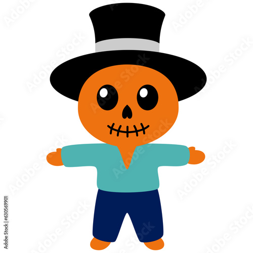 Cute Baby Scarecrow Kawaii Chibi Cartoon Style. Design Illustration Element for Decoration or Ornament in Artwork or Halloween Festival