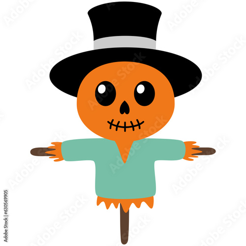 Lovely Baby Scarecrow Kawaii Chibi Cartoon Style. Design Illustration Element for Decoration or Ornament in Artwork or Halloween Festival