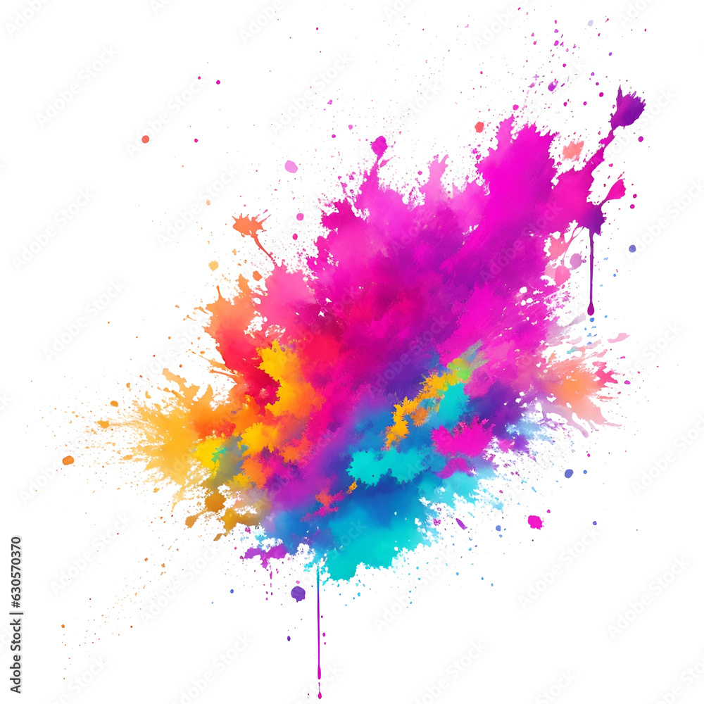 Colorful ink splash and paint splatter powder festival explosion burst isolated white background