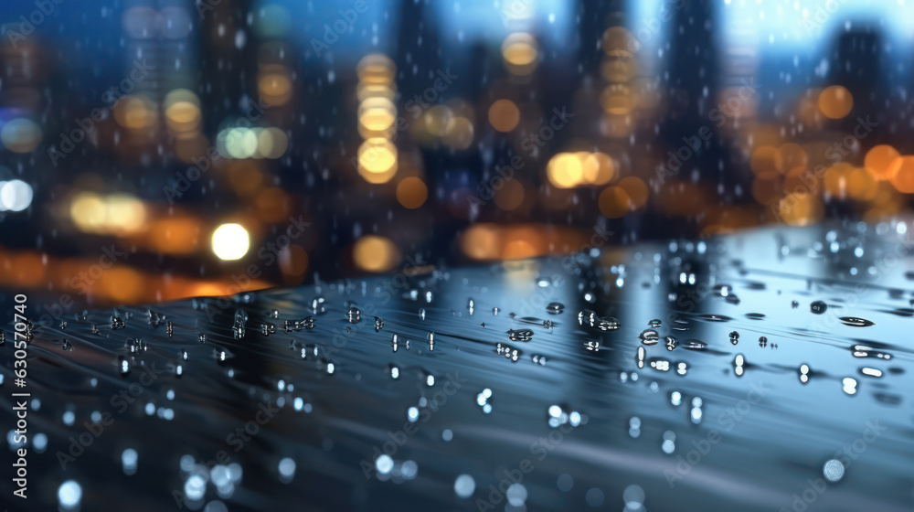 Obraz premium Glass background with raindrops and urban lights