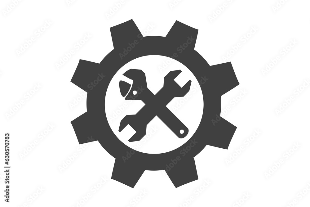 Digital png illustration of gear with wrenches on transparent background Digital png illustration of gear with wrenches on transparent background