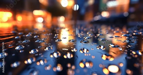 Glass background with raindrops and urban lights