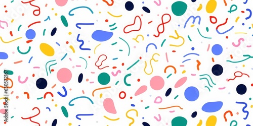 Fun colorful line doodle seamless pattern. Creative minimalist style art background for children or trendy design with basic shapes. Simple party confetti texture, childish scribble shape,GenerativeAI