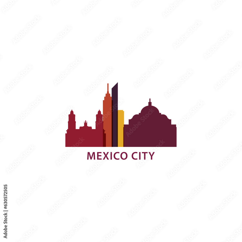 Mexico City cityscape skyline city panorama vector flat modern logo icon. Latin America region emblem idea with landmarks and building silhouettes