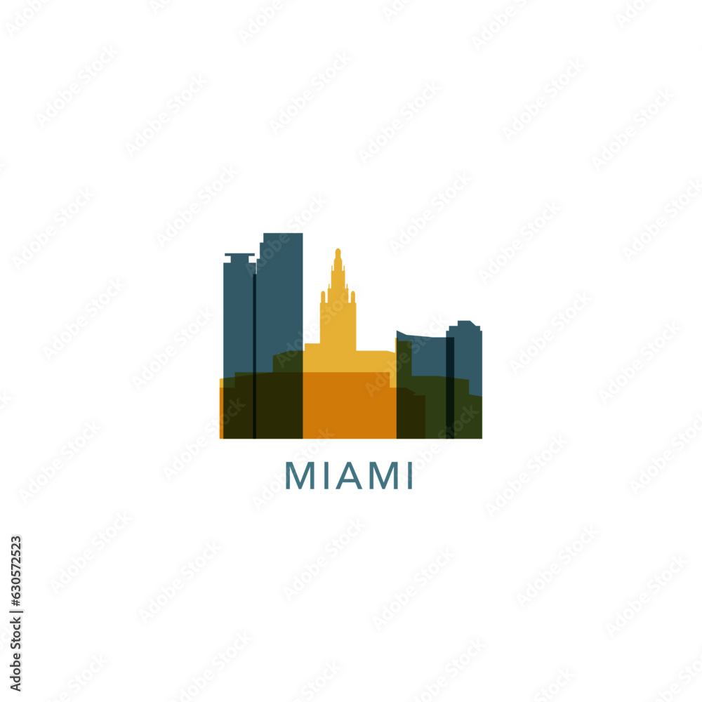 USA United States Miami cityscape skyline capital city panorama vector flat modern logo icon. US Florida American county emblem idea with landmarks and building silhouette