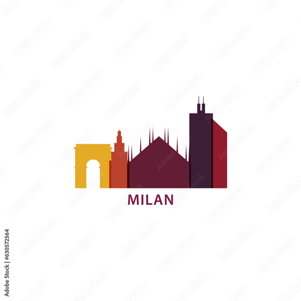 Italy Milan cityscape skyline capital city panorama vector flat modern logo icon. Lombardy region emblem idea with landmarks and building silhouettes