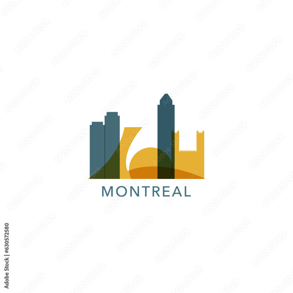 Canada Montreal cityscape skyline city panorama vector flat modern logo icon. Canadian Quebec province emblem idea with landmarks and building silhouettes