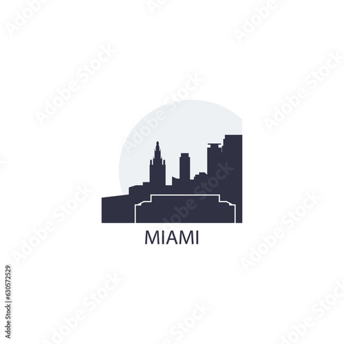 USA United States Miami cityscape skyline capital city panorama vector flat modern logo icon. US Florida American county emblem idea with landmarks and building silhouette at sunset sunrise