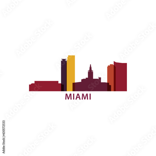 USA United States Miami cityscape skyline capital city panorama vector flat modern logo icon. US Florida American county emblem idea with landmarks and building silhouette