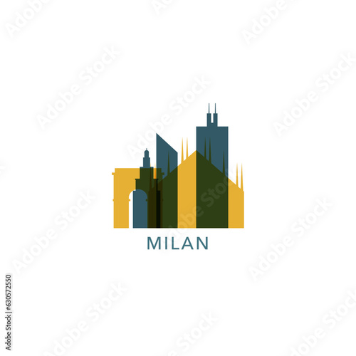 Italy Milan cityscape skyline capital city panorama vector flat modern logo icon. Lombardy region emblem idea with landmarks and building silhouettes
