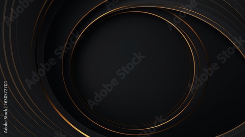 Amazing dark abstract luxury background with circles. Diagonal golden lines on black grey gradient. 3d round ring minimal BG. Premium minimal animated, Generative AI
