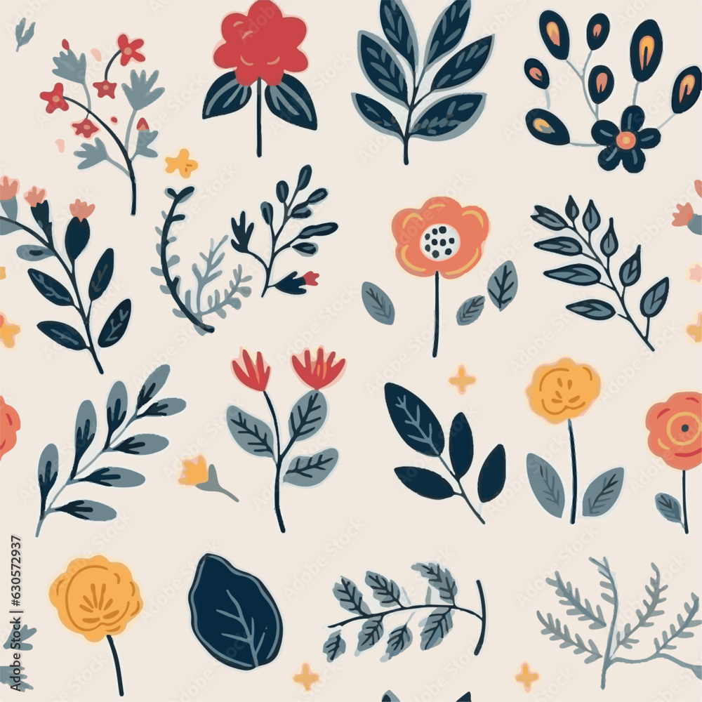 Floral leaf handdrawn doodle seamless pattern Floral leaf handdrawn doodle seamless pattern