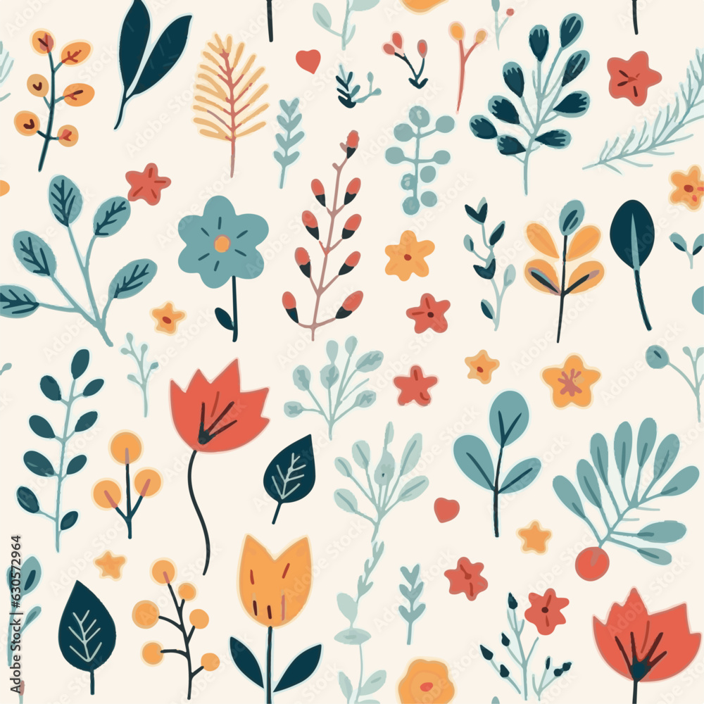Floral leaf handdrawn doodle seamless pattern Floral leaf handdrawn doodle seamless pattern