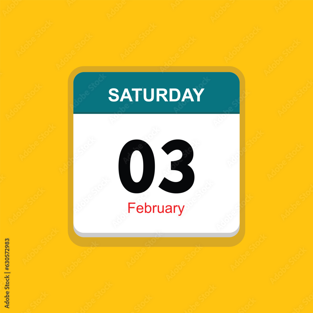 february 03 saturday icon with yellow background, calender icon