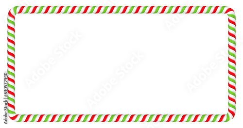Horizontal frame made of red and green candy cane isolated on transparent background