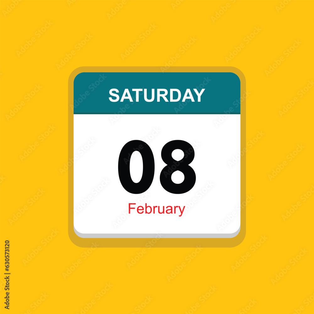 february 08 saturday icon with yellow background, calender icon