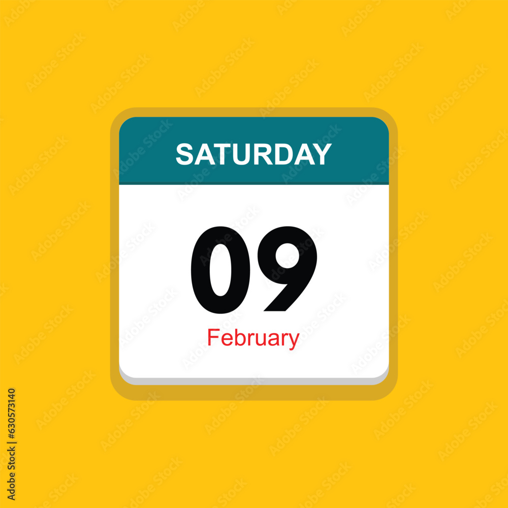 february 09 saturday icon with yellow background, calender icon