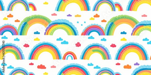 Diverse colorful rainbow seamless pattern illustration. Multi color cartoon wallpaper print in funny children doodle style. Kid art project design or diversity pride background, Generative AI