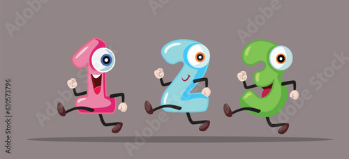 Funny Numbers Characters Running Together Vector Cartoon illustration. Cheerful counting concept drawing with numerical mascots 
