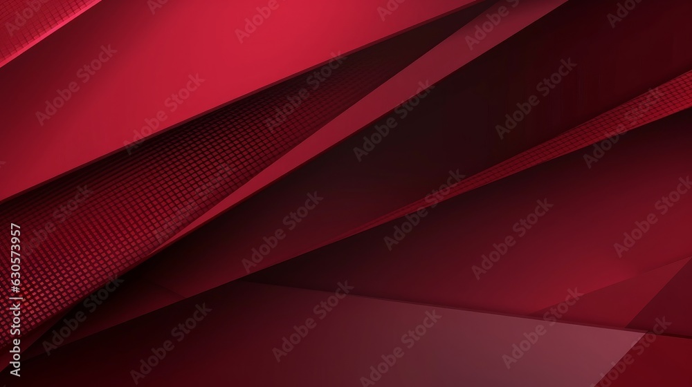 3d Abstract luxury maroon polygonal shapes. Red gradient with diagonal stripes. Geometric graphic dynamic background. Luxuries dark backdrop. Simple elegant minimal blank poster cover, Generative AI