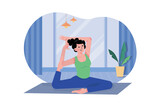 Black woman character does yoga at home Illustration concept on white background