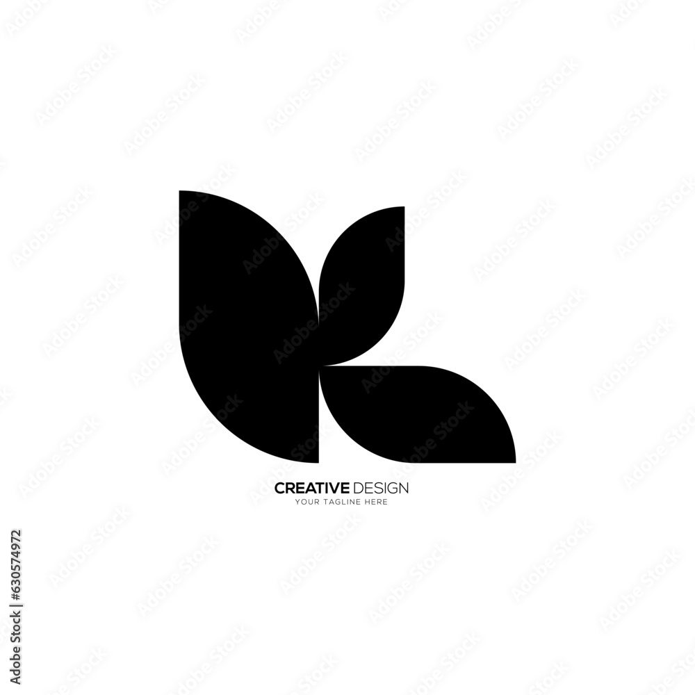 Letter K with flat abstract fresh leaf shape monogram logo design. K logo