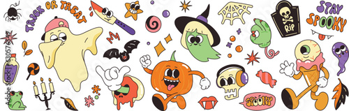 Obraz na płótnie Happy Halloween day 70s groovy vector