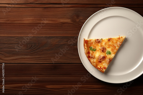 a slice of pizza on a plate placed on the table 3d rendering AI generative