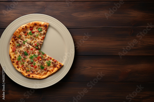 a slice of pizza on a plate placed on the table
