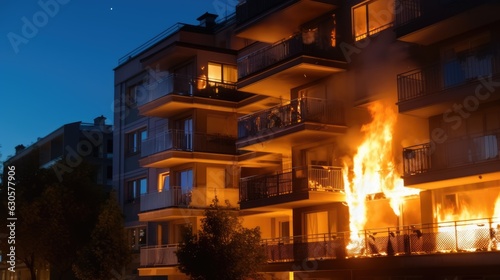 Night fire. Apartment is burning. © vlntn