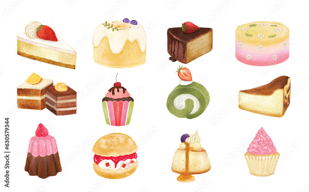 Set of Cake sweet dessert bakery watercolor Set of Cake sweet dessert bakery watercolor