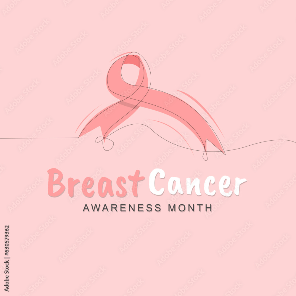 Breast cancer awareness month is celebrated in October. greeting poster design with pink ribbon and female breast shape frame. Vector illustration design