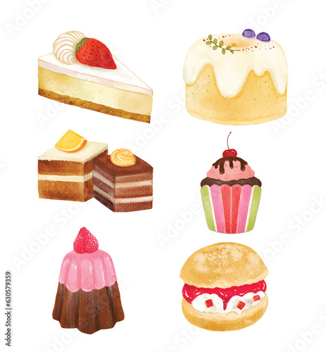 Set of Cake sweet dessert bakery watercolor