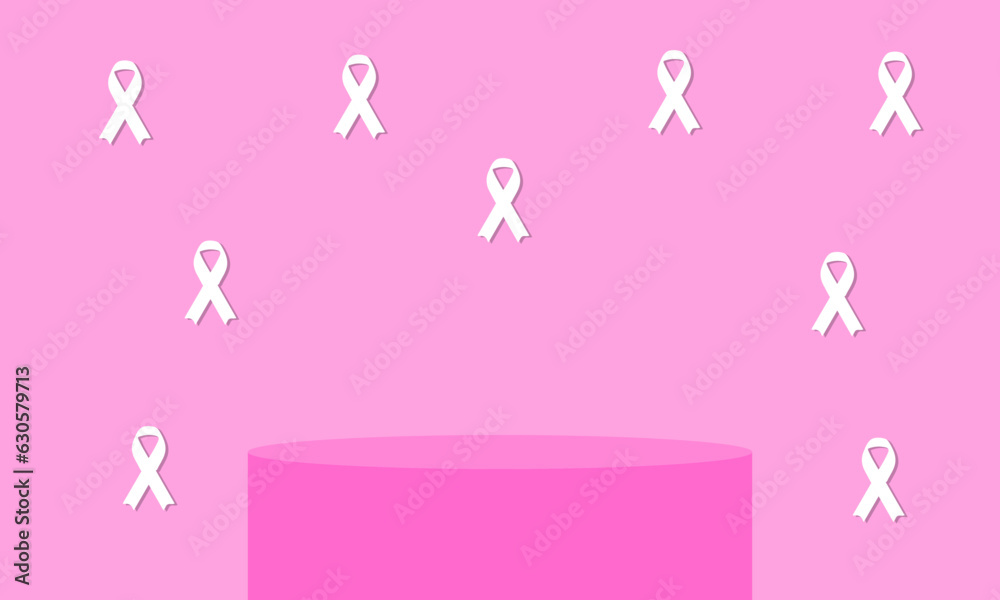 Product presentation, podium pink background. Breast cancer awareness concept with ribbon. Vector illusrationi Product presentation, podium pink background. Breast cancer awareness concept with ribbon. Vector illusrationi