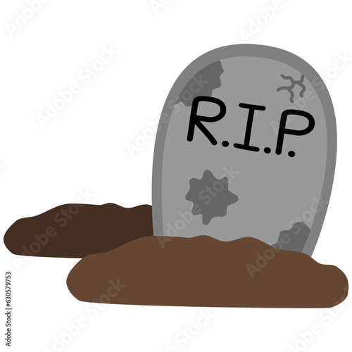 Cute RIP Grave Kawii Chibi Cartoon Style. Design Illustration Element for Decoration or Ornament in Artwork or Halloween Festival