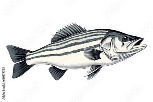 Striped bass fish vector art still life painting flat illustration photo