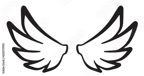 Hand drawn Angel wings line art 