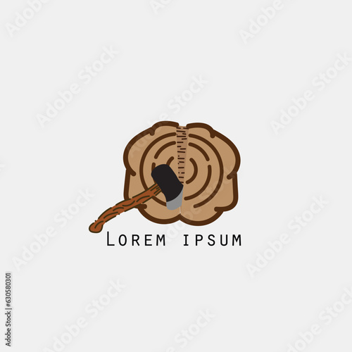 logo illustration of an ax splitting wood
