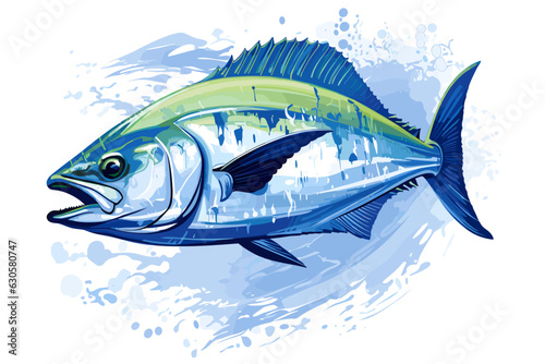 pacific mahimahi fish vector art still life painting flat illustration