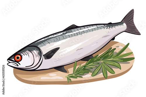 Herring fish vector art still life painting flat illustration