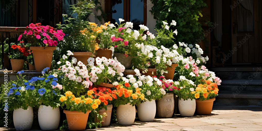 flowers in potsSummer flower container display in patio,garden decoration