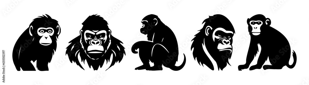 Animals line icon. Monkey, orangutan, banana, primate, chimpanzee, gorilla. Black vector icons on a white background for Business Animals line icon. Monkey, orangutan, banana, primate, chimpanzee, gorilla. Black vector icons on a white background for Business