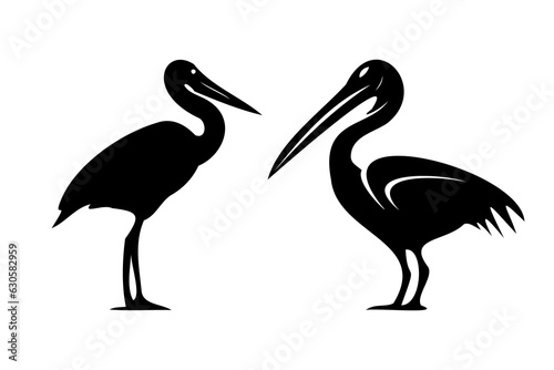 Heron line icon. Swamp, frog, beak, legs, crane, jug, stork, nestling. Black vector icons on a white background for Business