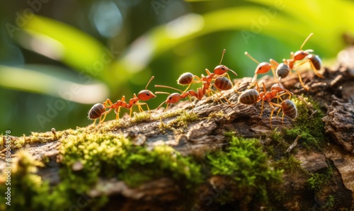 The army of ants coordinates efforts to bring nourishment back to their nest