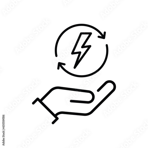 saving consumption icon with thin line hand. concept of abstract simple badge for energy esg product. lineart trend modern sustainability logotype graphic art design element isolated on white